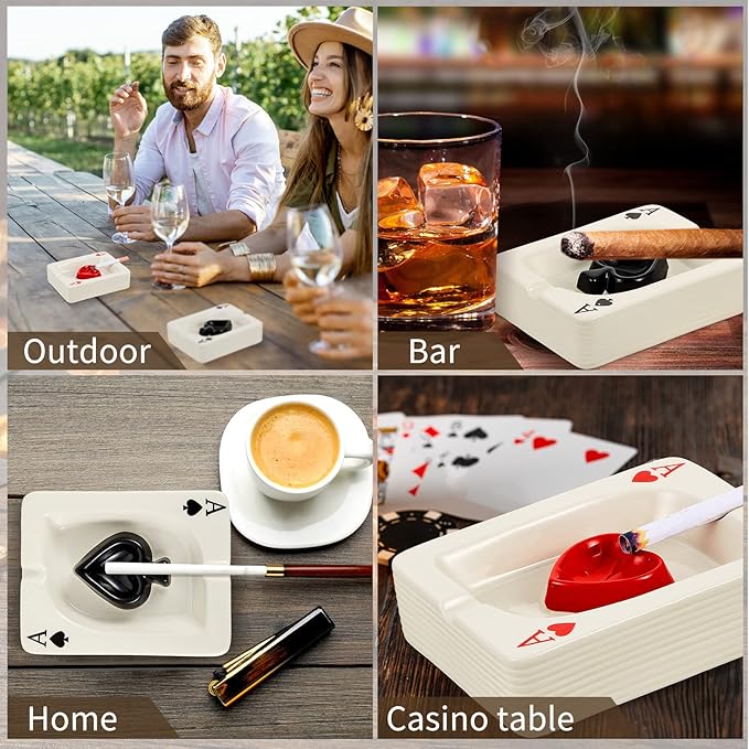 Amylove 2 Pcs Cool Ashtray Creative Poker Ceramic Cigarette Ashtray for Stoners Ceramic Poker Cigarette Accessories for Home Office Stoner Room Decor Men Women Gift Supplies