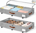 6 Inches Under Bed Storage with Wheels Pack of 2, Underbed Shoe Storage Container Bin with Clear Lid Cover, Rolling Under Bed Drawer Bag Basket for Shoe Organizer Sheet Sweater - Grey