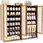 Upgraded Shoe Storage Cabinet,39 Pairs Rattan Shoe Cabinet Storage,8 Tier 45" Tall Large Shoe Cabinet,Boho Farmhouse Cabinet with Doors for Hallway Living Room Closet(47.2" W 8 Tier)
