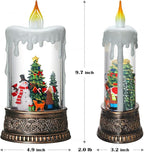 Christmas Snow Globe Candle Christmas Decorations Indoor Auto Snowfall Glitter Music Collection Snowman Child Tree with 6H Timer USB/Battery Powered 9.7 inch