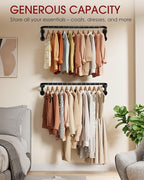Pipe Clothing Rack - 37.5" Clothing Racks for Hanging Clothes with Dual Flange Base, Multifunctional Wall Mounted Clothes Rack for Bedroom, Entryway, Balcony, Black, 2-Pack