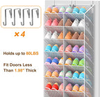 30 Pairs Over the Door Shoe Organizer, Breathable Mesh Pocket Hanging Shoe Storage for Closet, 10-Tier Door Shoes Rack, Handing Shoes Holder Fit All the Family's Sneakers, Boots, Heels, Light Grey