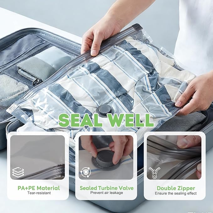 Mapambo Vacuum Storage Bags with -60000Pa USB Pump, 18 Pack Vacuum Seal Bags for Clothing Travel in 3 Sizes, Travel Vacuum Bags with Pump, Saving up to 80% of Luggage Space (18 Combo Size)