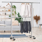 Simple Houseware Double Rod Garment Rack, Grey