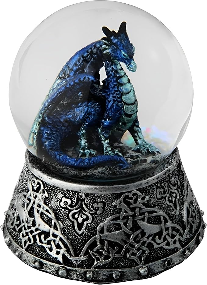 ICE Armor 3.25" H Blue Dragon Snow Globe Statue Fantasy Decoration Figurine