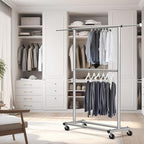 Simple Houseware Double Rod Garment Rack, Grey