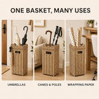 AceList Woven Umbrella Holder for Entryway, Rattan Umbrella Stand for Indoor Foyer with Removable Drip Tray, Scalloped Cane Holder Basket for Walking Sticks & Front Door, Farmhouse Decor, 16.5" Tall