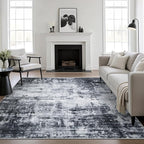 5x5 Area Rug Living Room Rug: Washable Modern Abstract Soft Thin Rug Indoor Floor No Slip Stain Resistant Carpet for Bedroom Dining Room Farmhouse Nursery Home Office - Dark Black