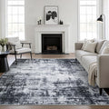 8x8 Area Rug Living Room Rug: Washable Modern Abstract Soft Thin Rug Indoor Floor No Slip Stain Resistant Carpet for Bedroom Dining Room Farmhouse Nursery Home Office - Dark Black