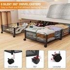 Under Bed Storage With Wheels, 47.2''/90lbs/57.6L, Metal Frame Under Bed Rolling Storage, Tool-Free Assembly Underbed Drawers, Underbed Organizer Containers for Shoes, Clothes and Toys