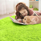 OLANLY Lime Green Round Rugs for Bedroom - Machine Washable, 8 ft Circle Area Rugs for Living Room, Soft and Fluffy Shaggy Carpet for Teen Girl and Boys, Nursery Rooms, Dorms, Home Decor Aesthetic