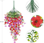 Artificial Hanging Flowers for Outdoors Fake Plants Decoration, 2 Packs Faux Silk Daisy Flower Realistic Outdoor Flowers UV Resistant Porch Patio Window Yard Indoor Spring Decor(Red Purple)