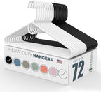 Neaties Heavy Duty Clothes Hangers 50+ Pack (72 Count) – Made in the USA – 8lb Capacity Plastic Hangers for Adult Clothing – Durable for Pants, Coats, Jackets, or Jeans – White & Black