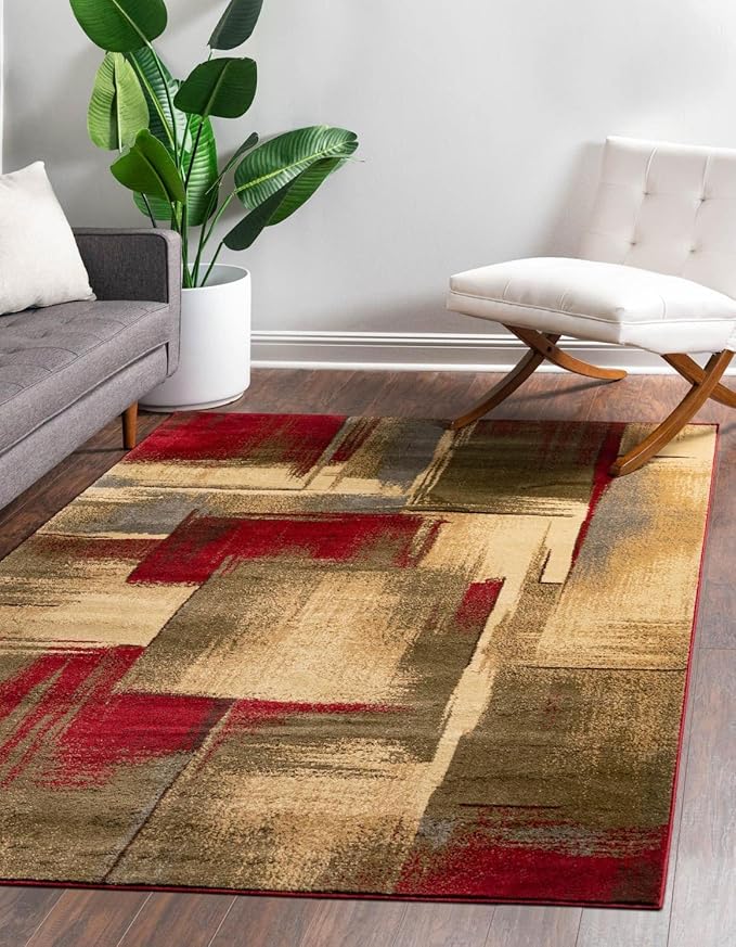 Unique Loom Barista Collection Area Rug - Timor (6' 1" x 9' Rectangle, Multi/Red)