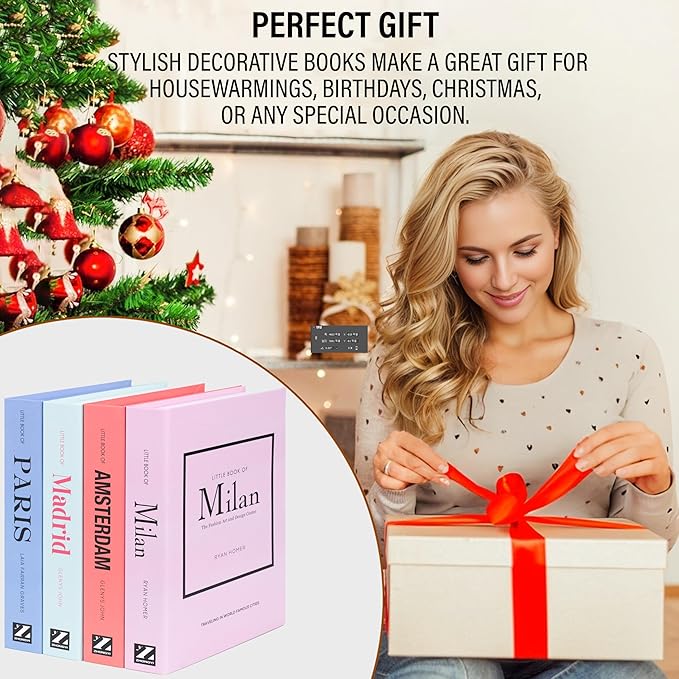 PROBENEX Pastel Medium | 4 PCS Faux Decorative Books for Home Decor | Not Real Books (Cardboard Boxes) | Coffee Table, Shelf Styling & Modern Aesthetic Accent Pieces for Living Room, Office