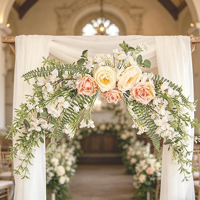 Faux Various Flowers Swag, Realistic Artificial Peony Floral Swag Hanging Arrangement for Home, Wedding, Party, Indoor Outdoor Arch Decor