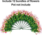 Artificial Fake Spring Outdoor Plants Flowers, 12 Bundles Outside Faux Silk Pink Morning Glory with Eucalyptus Realistic UV Resistant for Planter Pot Porch Garden Yard Patio Balcony Home Decoration