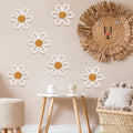 Zeyune 6 Pcs Boho Nursery Daisy Flower Wall Art Decor Woven Macrame Wall Pediments Boho Daisy Floral Nursery Art Decor for Home Bedroom Decorations(White,Yarn and Cotton Rope)