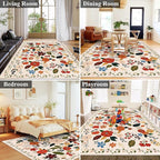 U'Artlines 6x9ft Floral Area Rug, Machine Washable Ultra Soft Low Pile Non Slip Non Shedding Accent Floor Carpet for Living Room, Bedroom, Dining Room, Office (Beige)