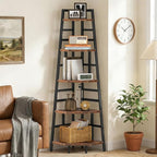 CHOEZON 70.1-Inch 5-Tier Tall Corner Shelf, Narrow Bookshelf for Small Spaces, Industrial Bookcase Display Stand for Living Room, Bedroom, Office, Rustic Brown TCJ25BF