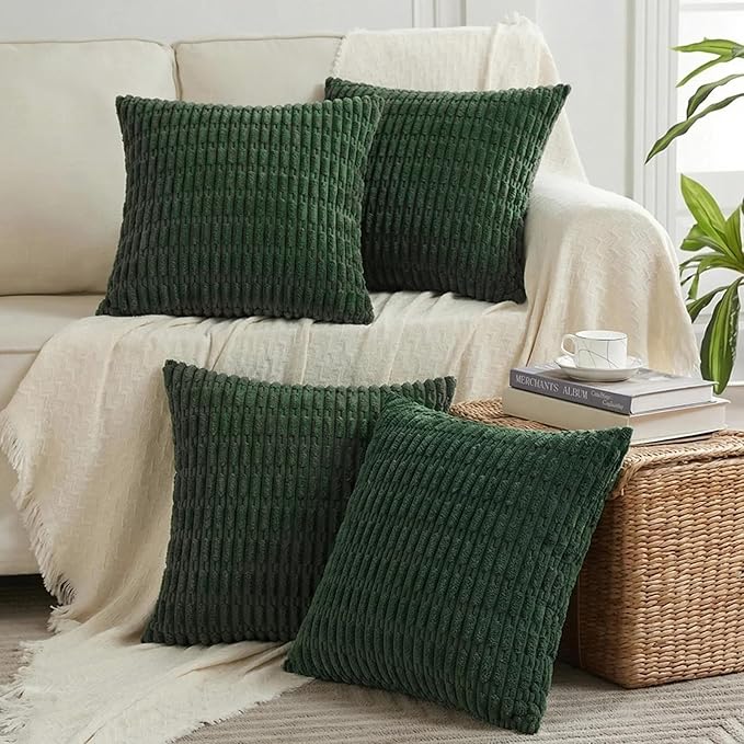 Fancy Homi 4 Packs Decorative Throw Pillow Covers for Living Room Couch Bed, Modern Farmhouse Boho Home Décor Accent Cushion Case, 26" x 26", Dark Green