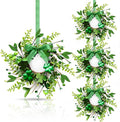 4 PCS Mini St. Patrick's Day Glitter Shamrocks Wreath for Front Door St. Patrick's Day Kitchen Cabinet Wreaths Decorations with Ribbon Small Lucky Green Irish Clover Berry Wreath for Porch Window