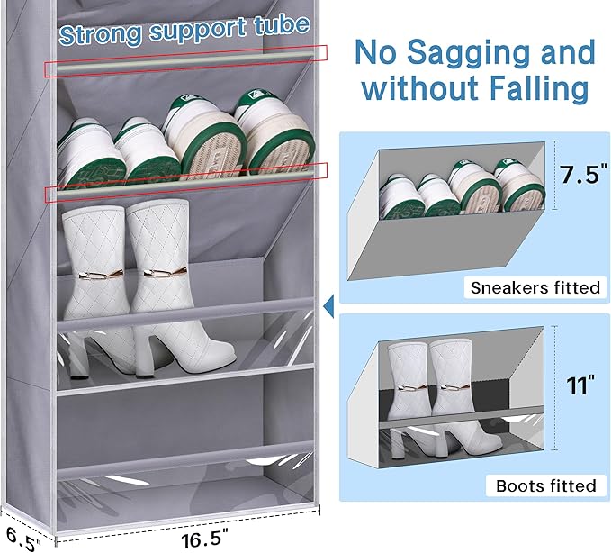 KEETDY Over The Door Shoe Organizer Fit 20 Pairs Sneakers Large Hanging Shoe Rack for Closet Door, Deep Shoe Storage Holder for Boots, Heels, Grey