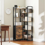YATINEY Corner Bookshelf, 7 Tier L-Shaped Bookcase with 3 Drawers, Storage Corner Shelf, Freestanding Tall Display Shelf, Industrial Style, for Living Room, Home Office, Rustic Brown and Black SJ10BR