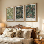 Large Framed William Morris Green Wall Art Set of 3, Vintage Floral Canvas Picture Paintings for Walls, Rustic Botanical Floral Artwork Prints for Living Room, Bedroom, Dining Room, Hallway, Office Wall Decor, Total Size 30x60 In