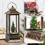 12" Christmas Snow Globe Lantern with Christmas Tree and Gift - Water Swirling Glitter LED Light Lantern with Music - Vintage Xmas Gifts - USB Plug or Battery Operated Home Decor (Christmas tree Gift)