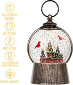 Christmas Snow Globe Lantern with Timer Cardinals Christmas Tree Truck Lighted Music Snow Globes, USB & Batteries Powered Holiday Glitter Globe for Xmas Indoor Decoration and Cardinal Gifts