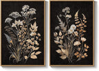 Large Framed Vintage Botanical Wall Art Set of 2, Neutral Farmhouse Moody Floral Canvas Painting Prints, Rustic Dark Academia Flower Pictures for Living Room Bedroom Kitchen Wall Decor, 24x36 Inch