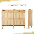 BERRYMERRY 47.2” Shoe Storage Cabinet for Entryway with 4 Flip Drawers, Narrow Shoe Organizer with Wave&Fluted Panel, Freestanding Wood Hidden Shoe Cabinet for Hallway