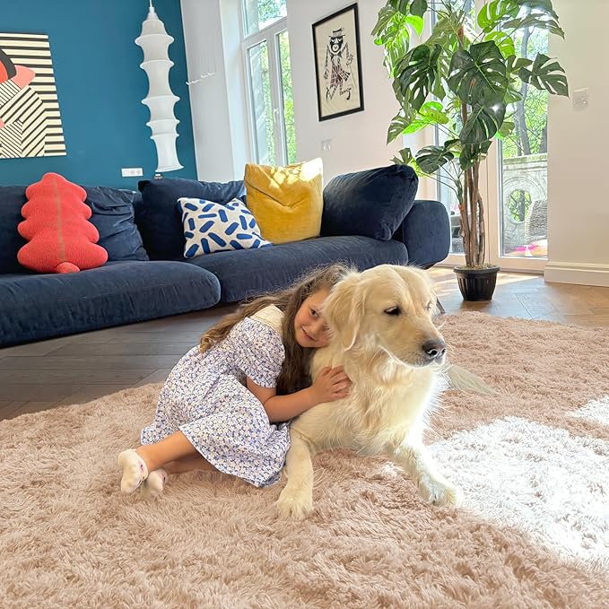 OLANLY 2x5 Machine Washable Runner Rugs for Hallway, Soft Fluffy Shaggy Bedside Rugs for Bedroom, Living Room, Indoor Floor Carpet for Kids Girls and Boys, Nursery Rooms, Home Decor Aesthetic, Beige
