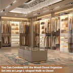 Aheaplus Closet System with 4 Drawers, 8FT Wood Closet Organizer System, 96’’ Walk-in Closet Wardrobe with Tower, 4 Hang Rods, 2 Top Shelves, Built In Closet Insert System, Fits Spaces 4-9 ft, White