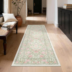 GarveeHome Pink and Green Vintage Floral 2x6 Runner Rug Washable Kitchen Rugs Non Slip Boho Long Rug for Hallways Bedroom Entryway Bathroom Mat with Rubber Back Beige