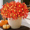 Fake Flowers Artificial for Outdoor Decoration Autumn Silk Flower UV Resistant, 12 Bundles Faux Morning Glory with Eucalyptus Greenery for Indoor Garden Planters Patio Window Home Decor, Mix