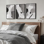 Framed Black and White Modern Abstract Wall Art, 3 Piece Canvas Prints Paintings Artwork for Walls, Minimalist Black White Grey Pictures for Living Room Dining Room Bedroom Office Wall Decor 16x24 In