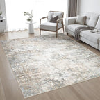 8x8 Area Rug Living Room Rug: Washable Modern Abstract Soft Thin Rug Indoor Floor No Slip Stain Resistant Carpet for Bedroom Dining Room Farmhouse Nursery Home Office - Brown Grey