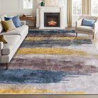 Ciicool Modern Abstract Yellow Grey Rug for Living Room, 8'x10' Machine Washable Area Rug Non-Slip Rug, Low-Pile Contemporary Indoor Dining Floor Carpet for Bedroom Office Under Table Home Decor