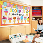 Summer Christian Bulletin Board Decorations Set Bible Verse Inspirational Jesus Classroom Decoration Summer Ice Cream Religious Paper Cutouts for Sunday School Church VBS Home Chalkboard Wall Decor