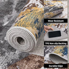 Ciicool Abstract Area Rug Indoor, 3x5 Washable Entryway Rug, Modern Throw Entry Rug with Non-Slip Backing for Bedroom Living Room Entrance Kitchen, Low-Pile Floor Carpet Doormat Grey Brown Yellow