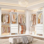 Closet System, Closet Organizer System with 4 Hang Rods, Walk-in Wooden Storage Systems with 2 Drawers & Shoe Cabinet, Fits Spaces 4-9.8FT, Wardrobe Clothes Rack Garment Rack, White MC00103E