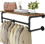 Clothes Rack with Top Shelf, 29.1in Industrial Pipe Wall Mounted Garment Rack, Space-Saving Display Hanging Clothes Rack, Heavy Duty Detachable Multi-Purpose Hanging Rod for Closet Storage