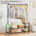 MISSLO Heavy Duty Clothes Rack with Shelves 46.5" Large Rolling Clothing Racks for Hanging Clothes, Garment, Coat, Black