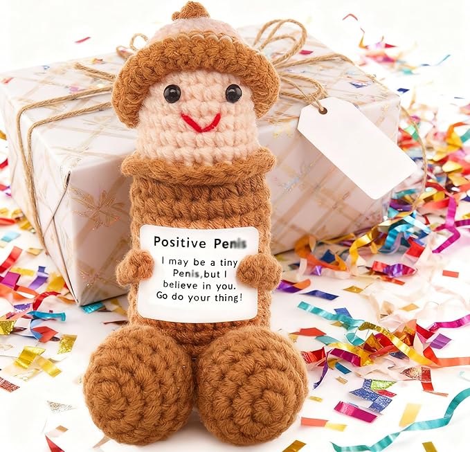 Positive Crochet Animals Gag Doll Emotional Support Plushies Weird Stuffed Funny Things Gag Gifts for Men Women Friends Birthday Weird Things Stuff Office Decor