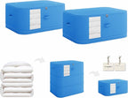 3-Layer Compressible with Zippers Blanket & Comforter Storage Bag,Ultra Space Saving Self Compression Organizer，Save 50% Space, 2 PCS，Blue