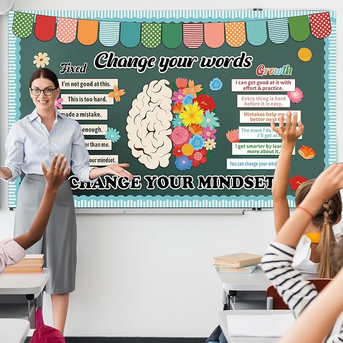 Growth Mindset Bulletin Board Classroom Decoration Flower Themed Change Your Mindset Bulletin Board Set Daisy Brain Cutouts Spring Positive Sayings Posters Decor for Back to School Teacher