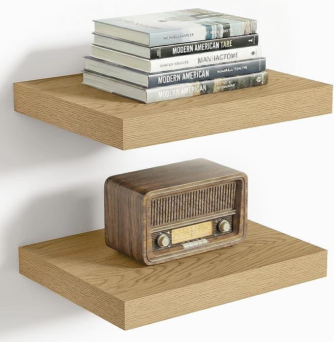 Vivelove 10" Deep Floating Shelves Over Toilet, 10.2" Wall Shelves for Bathroom Bedroom Kitchen Living Room Laundry Room, Modern Rustic Shelves for Home Decor, 10.2"x10.2"x1.5", Set of 2, Oak