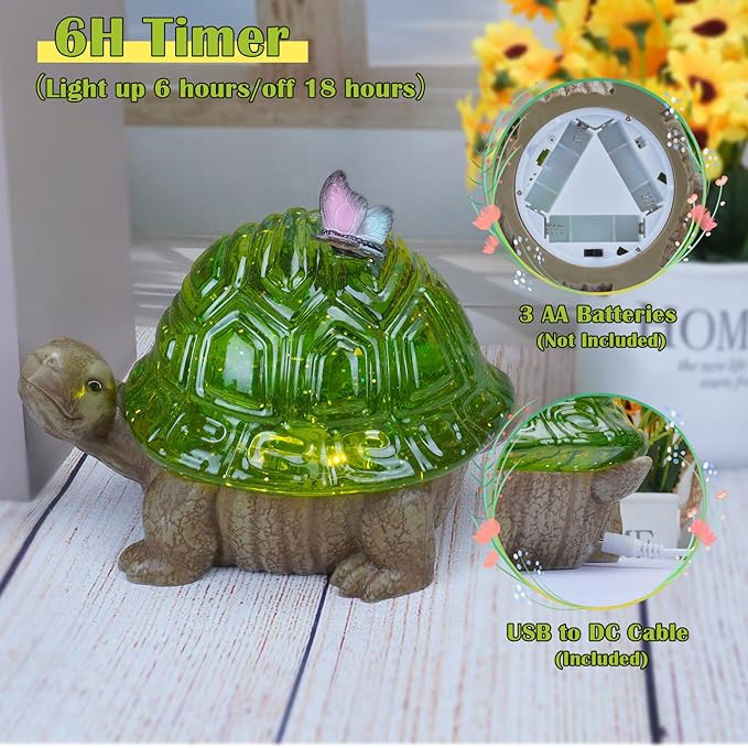 Spring Turtle Snow Globe Decor with 6H Timer, Swirling Glitter Water Globe Tortoise Spring Decoration, USB/Battery Operated, Turtle Glowglobe for Spring Holiday Home Decor and Gift